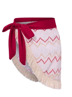Clearance Retro Stage Red 1970s Princess Style Fringe Patchwork Cover-Up Deep Red