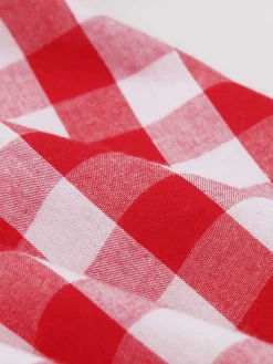 Fashion Retro Stage 1950s Pure Cotton Gingham Plaids Belted Dress Red
