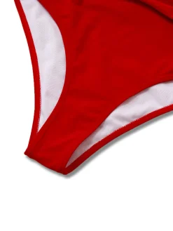 Outlet Retro Stage 1930s Ruched Halter Hollow One-Piece Swimsuit Red