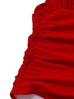 Outlet Retro Stage 1930s Ruched Halter Hollow One-Piece Swimsuit Red