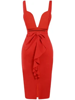 Clearance Retro Stage 1960s Ruffled Open Back Suspender Dress Red