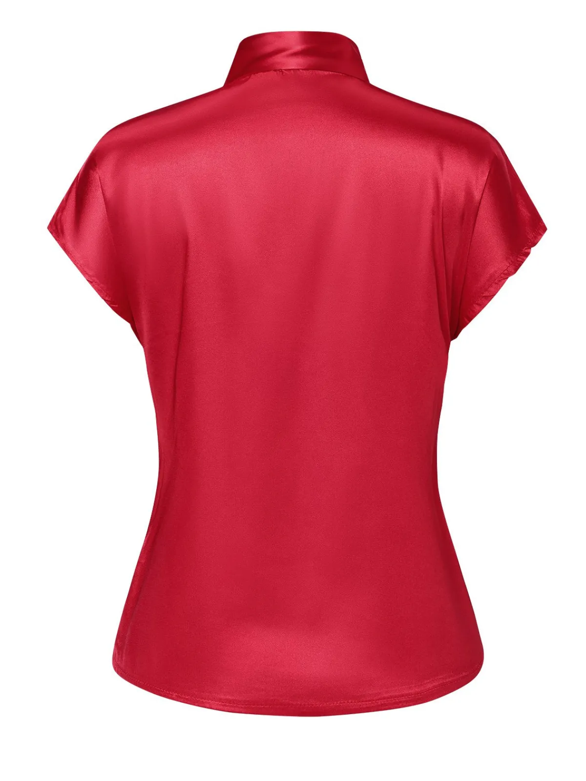 Outlet Retro Stage 1960s Satin Tie Neck Cap Blouse Red
