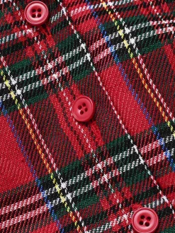 Discount Retro Stage 1940s Scottish Plaid Cropped Shirt Red