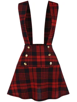 Discount Retro Stage 1980s Scottish Plaid Overall skirt Red
