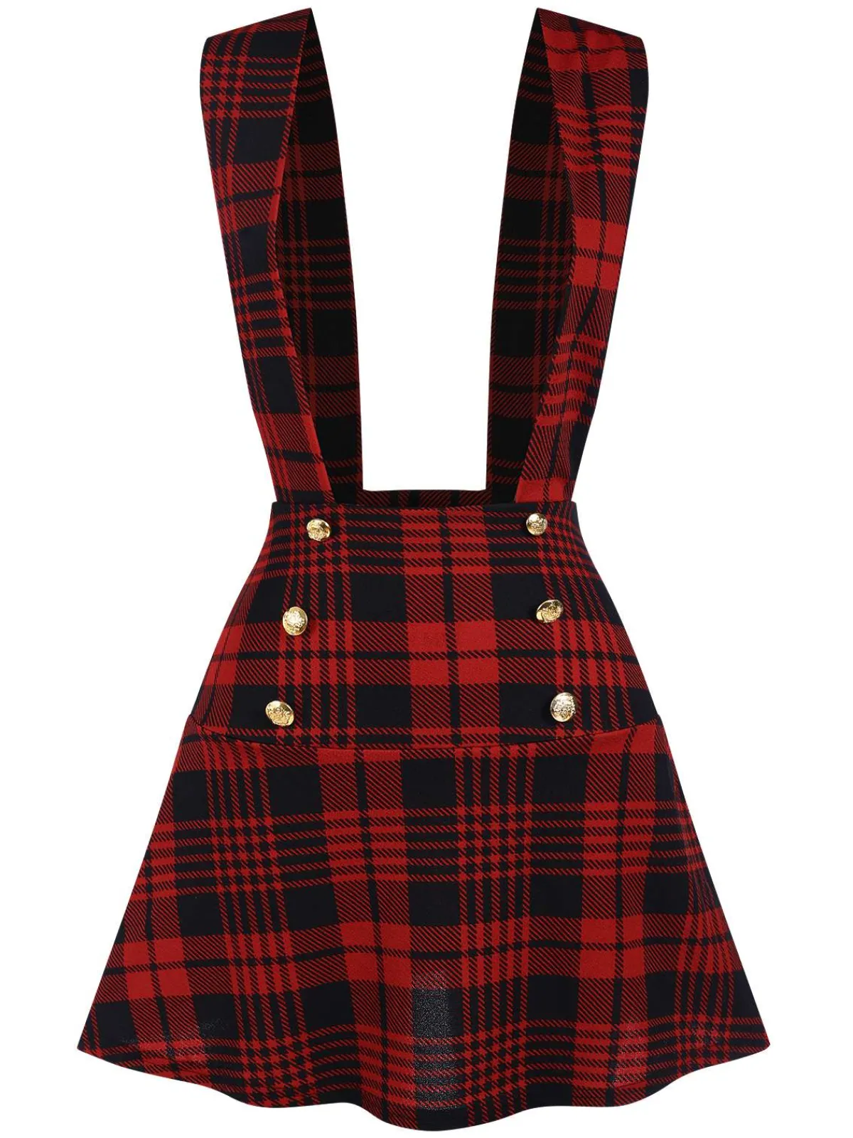 Discount Retro Stage 1980s Scottish Plaid Overall skirt Red