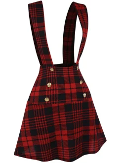 Discount Retro Stage 1980s Scottish Plaid Overall skirt Red