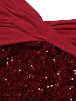 Discount Retro Stage 1930s Sequined Off-Shoulder Dress Red