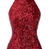 Online Retro Stage Red 1960s Sequins Sleeveless Top