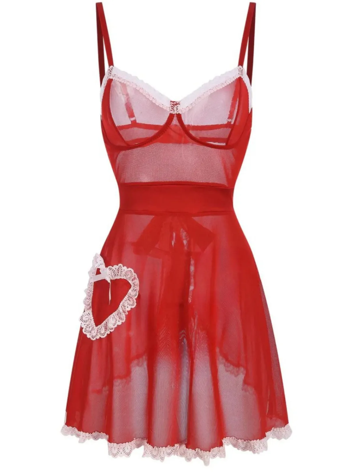Online Retro Stage 1970s Sheer Lace-Up Nightgown Red