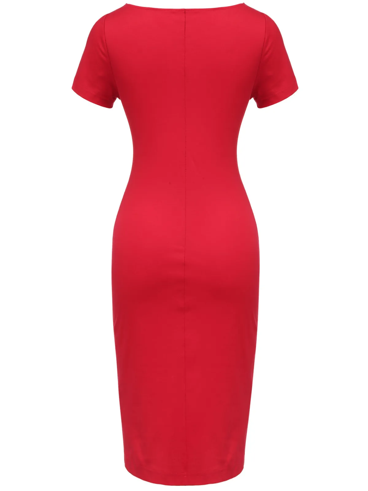 Online Retro Stage 1960s Shirring Bow Solid Wrap Dress Red