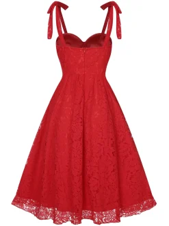 Online Retro Stage 1950s Shoulder Straps Lace Swing Dress Red