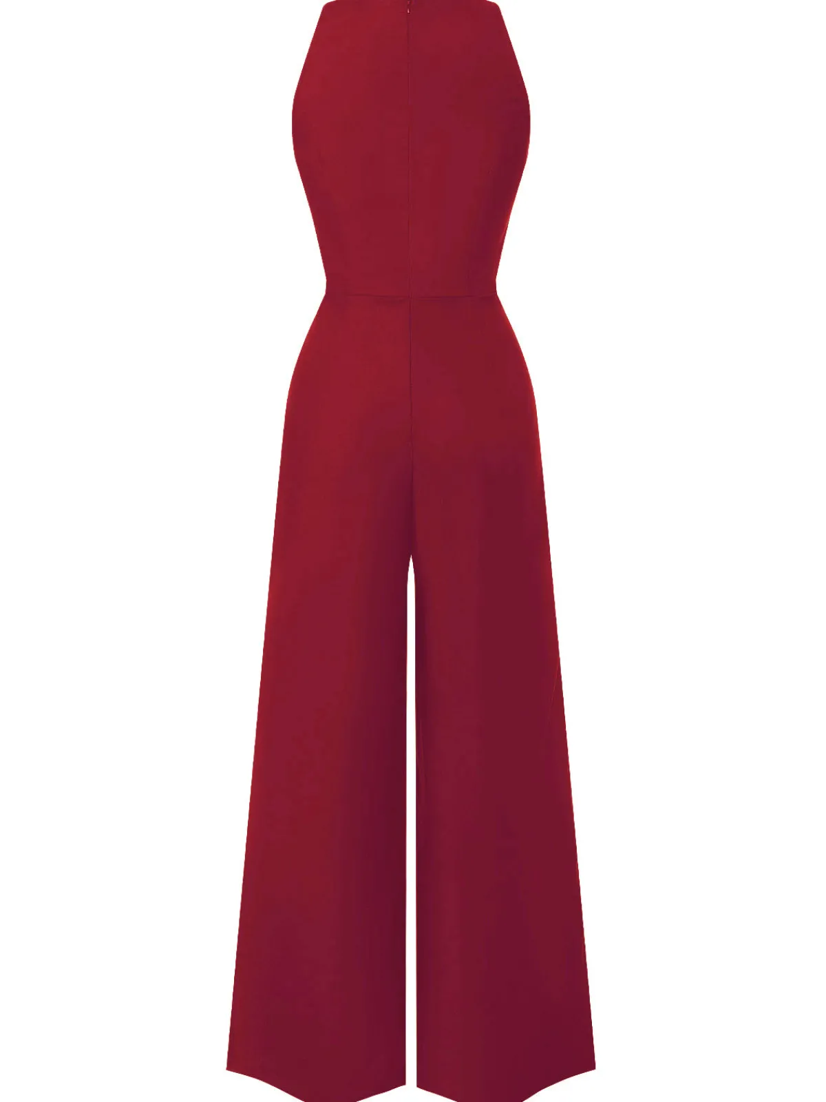 New Retro Stage Red 1950s Sleeveless Buttoned Solid Jumpsuit