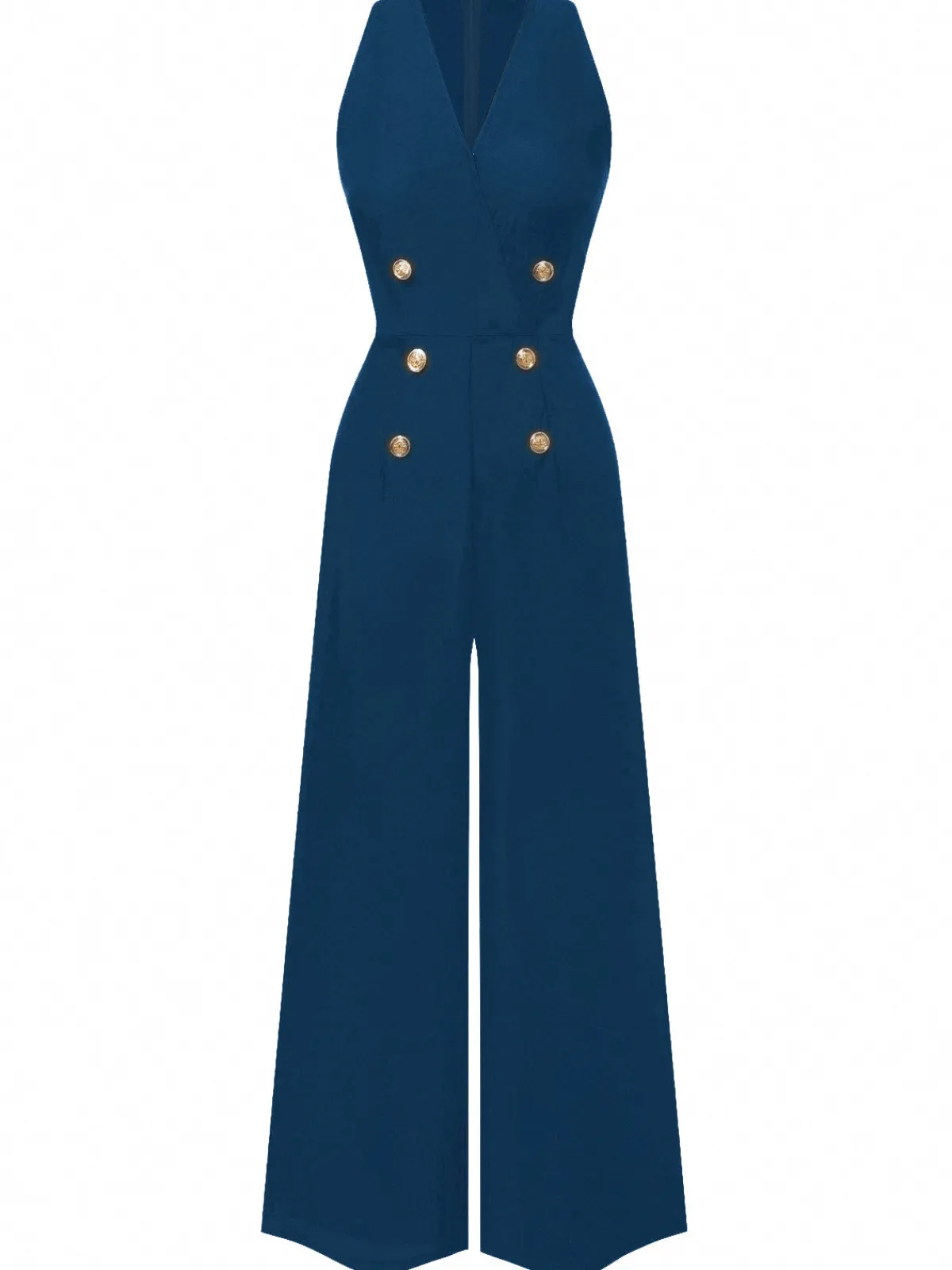 New Retro Stage Red 1950s Sleeveless Buttoned Solid Jumpsuit