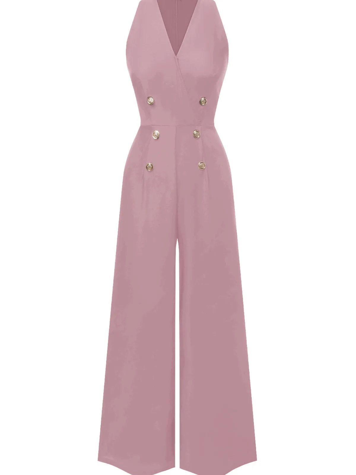 New Retro Stage Red 1950s Sleeveless Buttoned Solid Jumpsuit