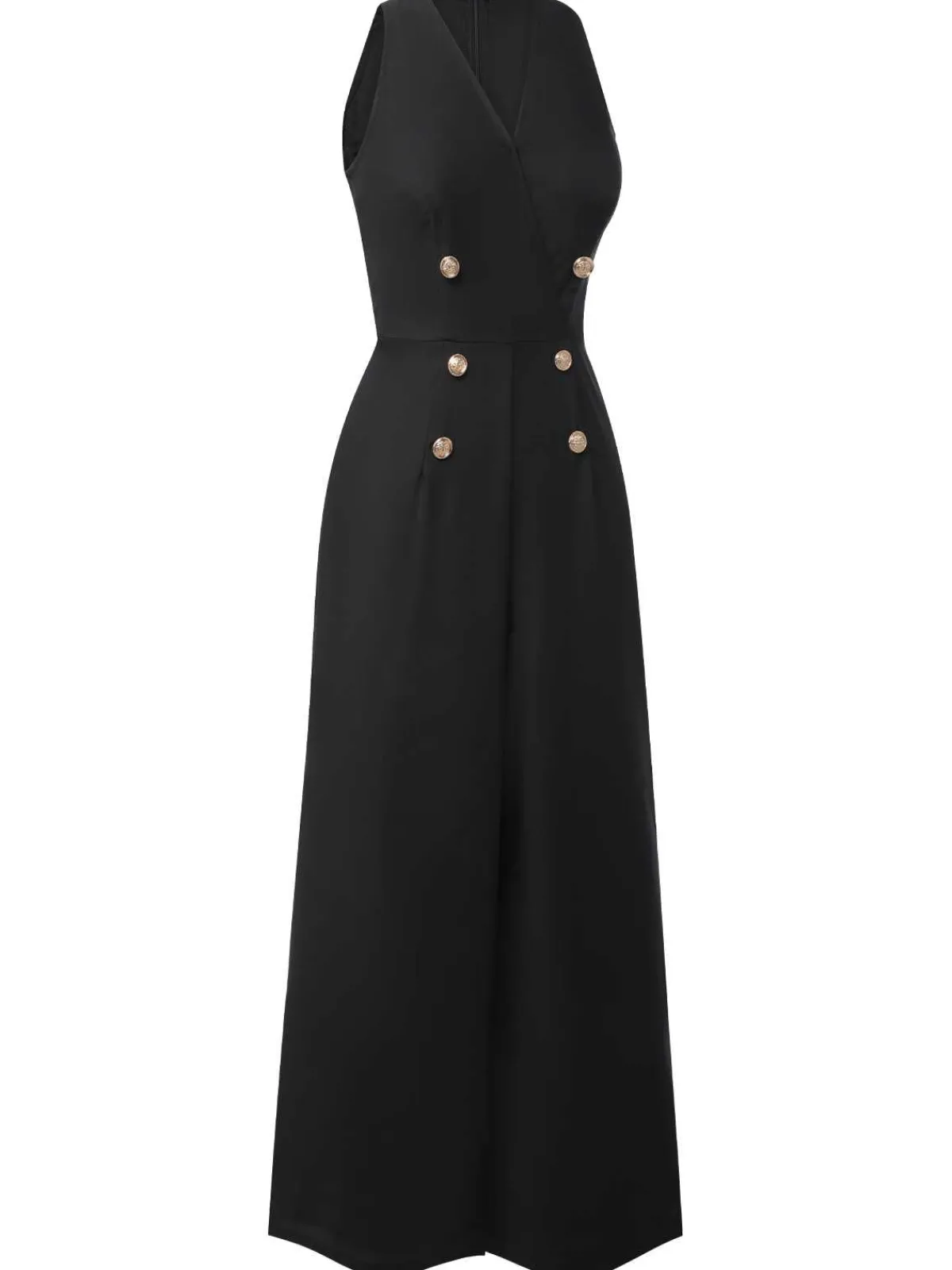New Retro Stage Red 1950s Sleeveless Buttoned Solid Jumpsuit