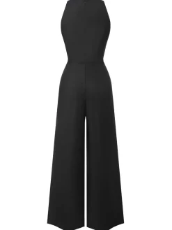 New Retro Stage Red 1950s Sleeveless Buttoned Solid Jumpsuit