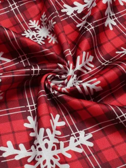 Clearance Retro Stage 1950s Snowflake Plaid Plush Trim Dress Red