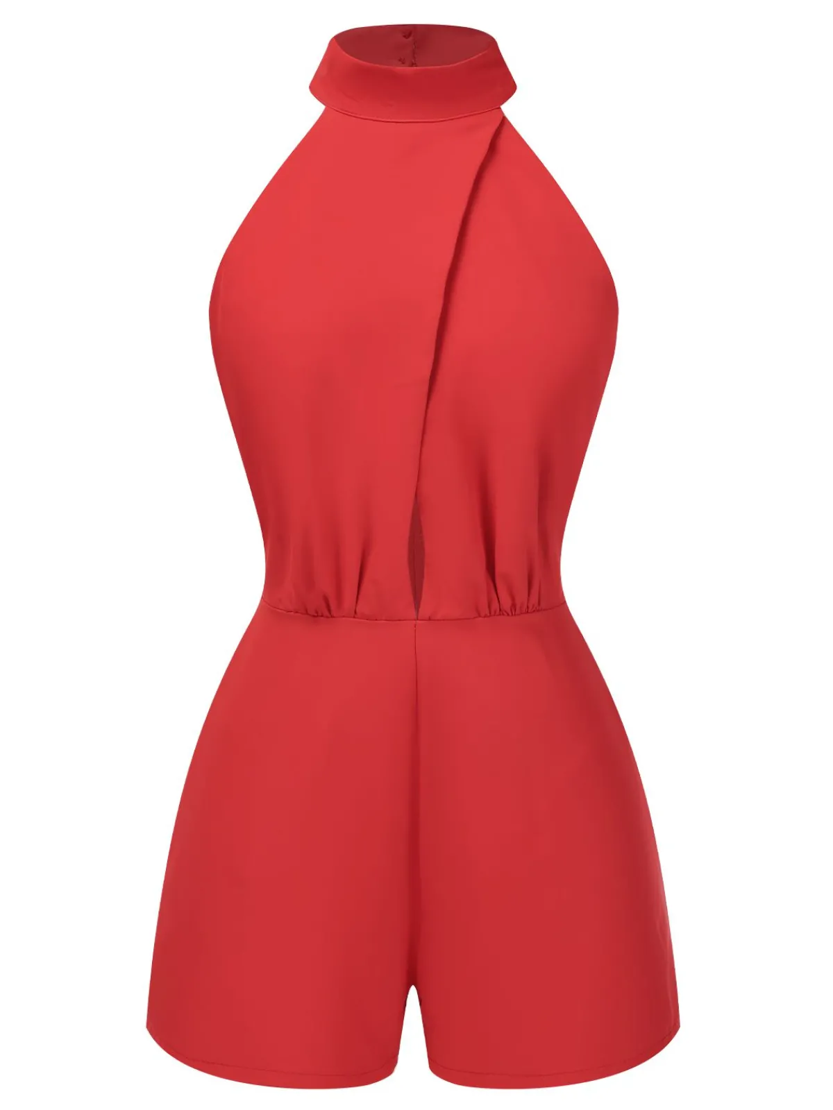 Fashion Retro Stage 1960s Solid Backless Romper Red