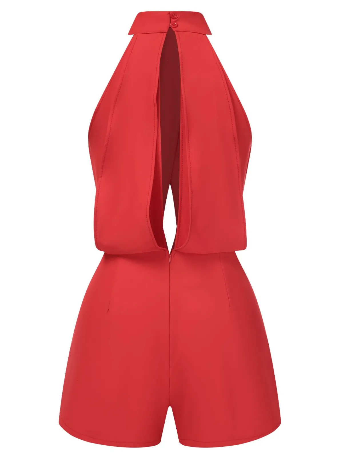 Fashion Retro Stage 1960s Solid Backless Romper Red