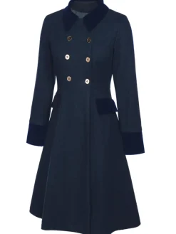 Fashion Retro Stage Red 1940s Solid Button Coat