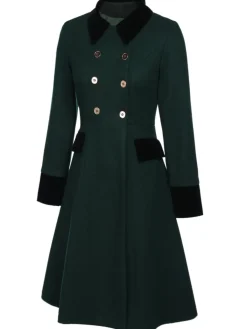Fashion Retro Stage Red 1940s Solid Button Coat