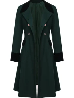 Fashion Retro Stage Red 1940s Solid Button Coat