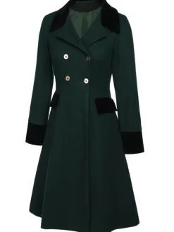 Fashion Retro Stage Red 1940s Solid Button Coat
