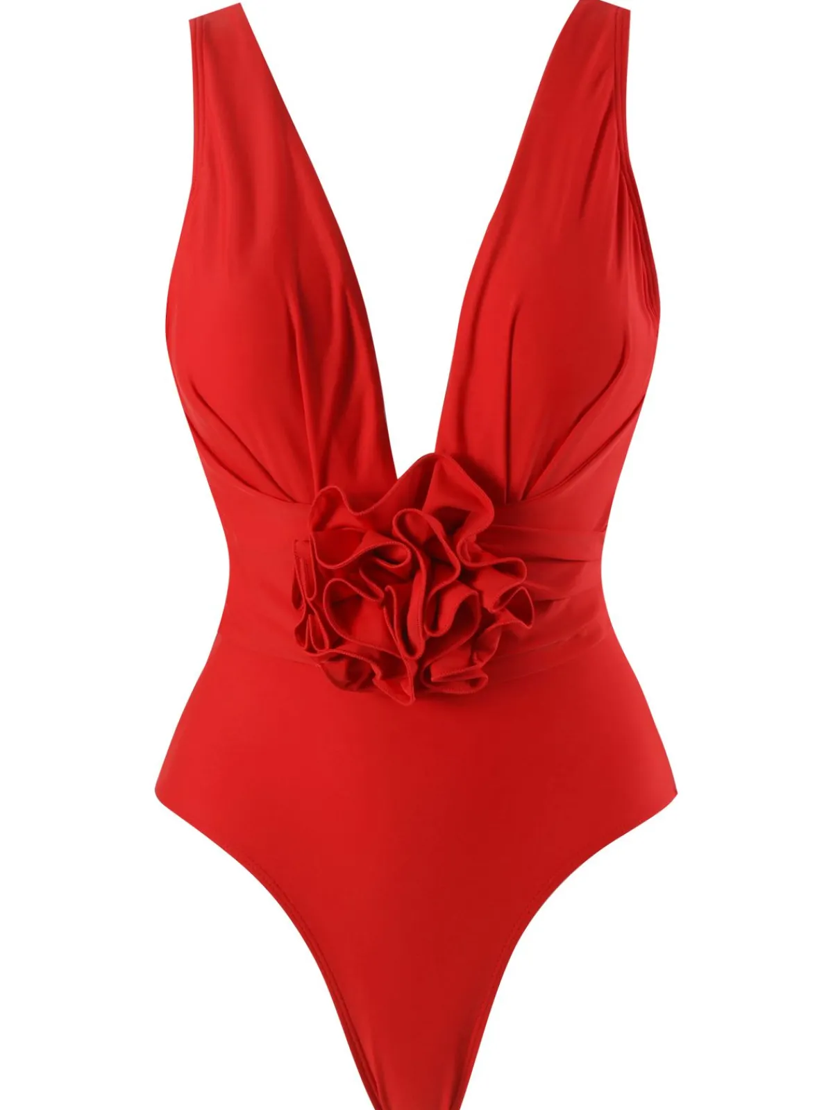 Clearance Retro Stage 1960s Solid 3D Flower Backless Swimsuit Red