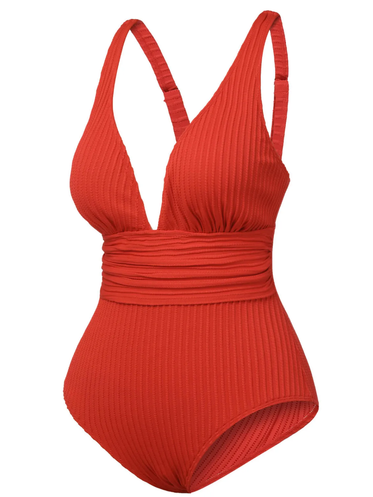 Sale Retro Stage 1950s Solid Deep V One-Piece Swimsuit Red