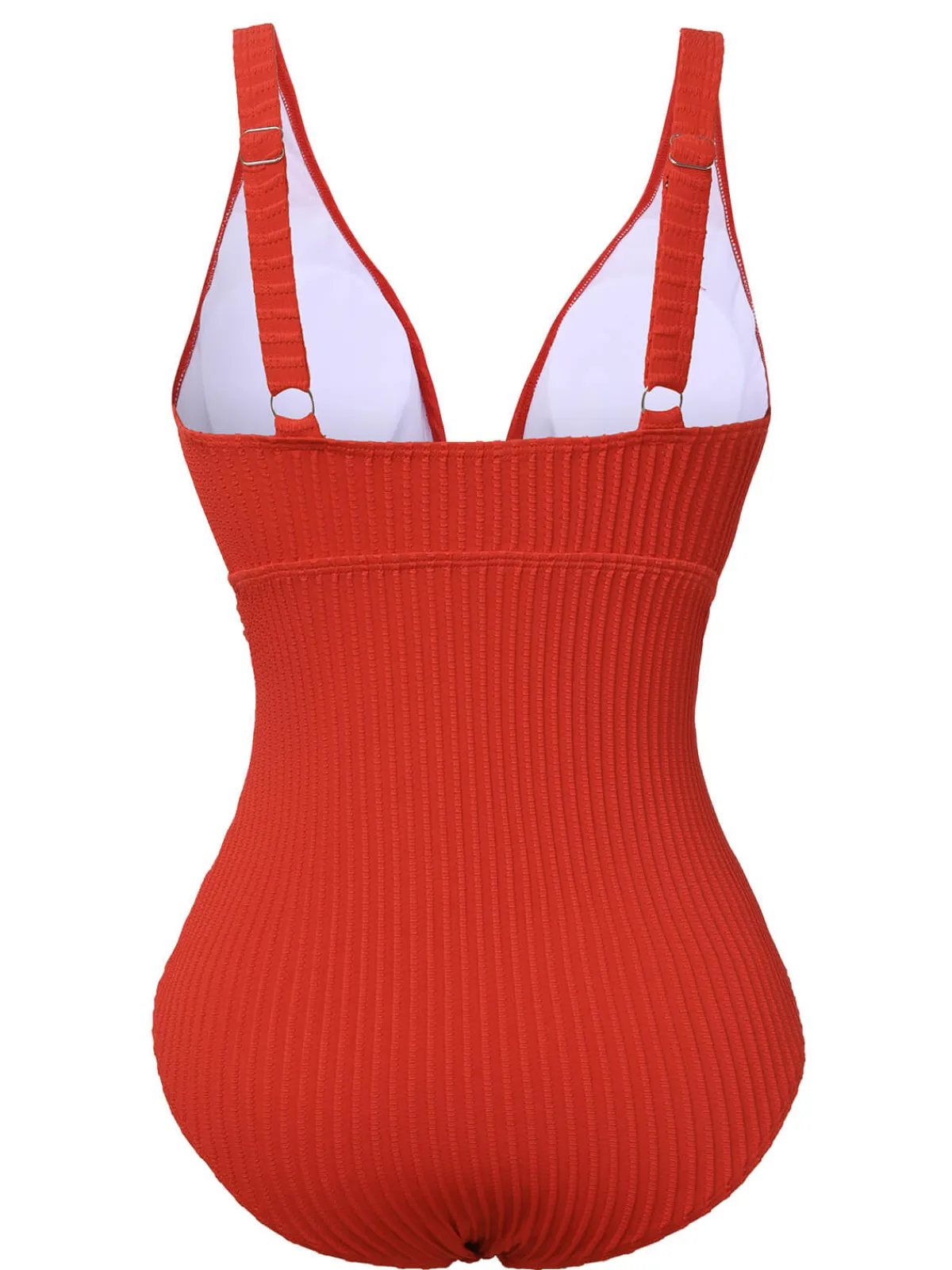 Sale Retro Stage 1950s Solid Deep V One-Piece Swimsuit Red