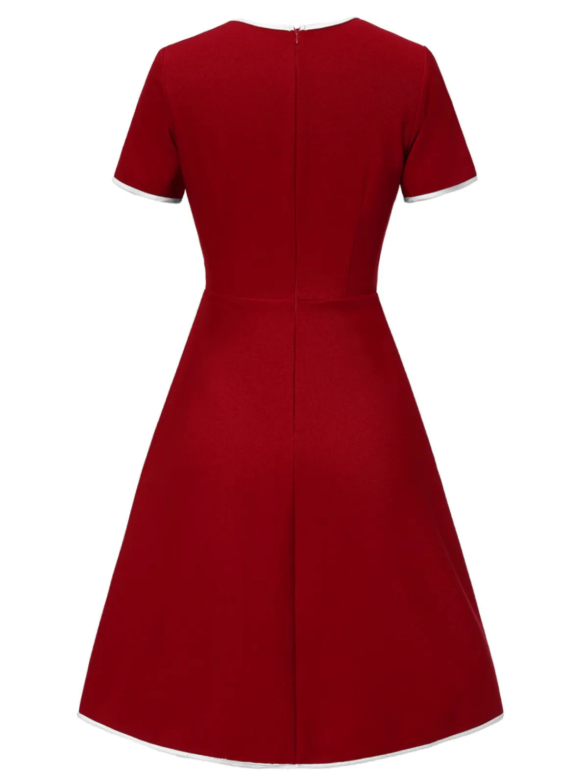 Fashion Retro Stage Red 1960s Solid Faux Pocket Dress True Red
