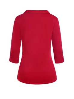 Clearance Retro Stage 1940s Solid Half Sleeves Lapel Top Red
