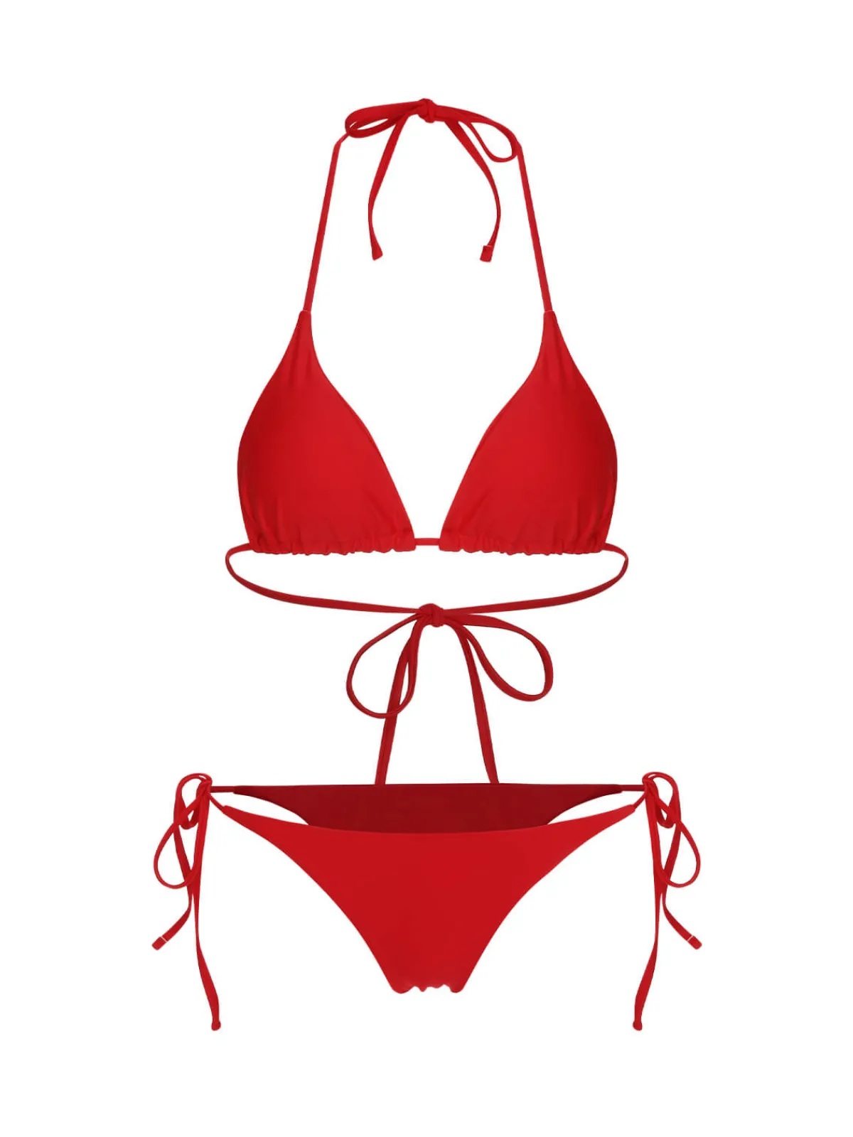Fashion Retro Stage 1950s Solid Halter Bikini Set & Cover-Up Red