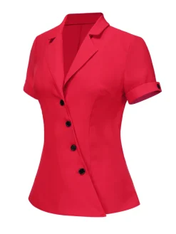 Fashion Retro Stage 1940s Solid Lapel Button-Down Blouse Red