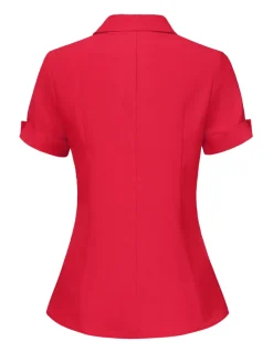 Fashion Retro Stage 1940s Solid Lapel Button-Down Blouse Red