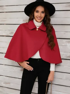 Best Retro Stage Red 1950s Solid Lapel Cloak Coat