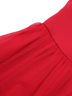 New Retro Stage 1950s Solid Mesh Laye Cowl Neck Dress Red