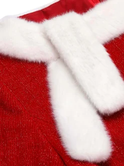 Online Retro Stage 1950s Solid Plush Christmas Dress Red