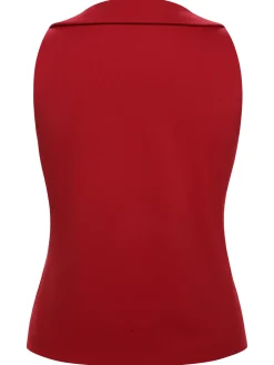 New Retro Stage 1940s Solid Sleeveless Lapel Top Red