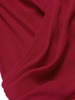 Outlet Retro Stage Red 1930s Solid Wasit Tie V-Neck Jumpsuit Wine Red