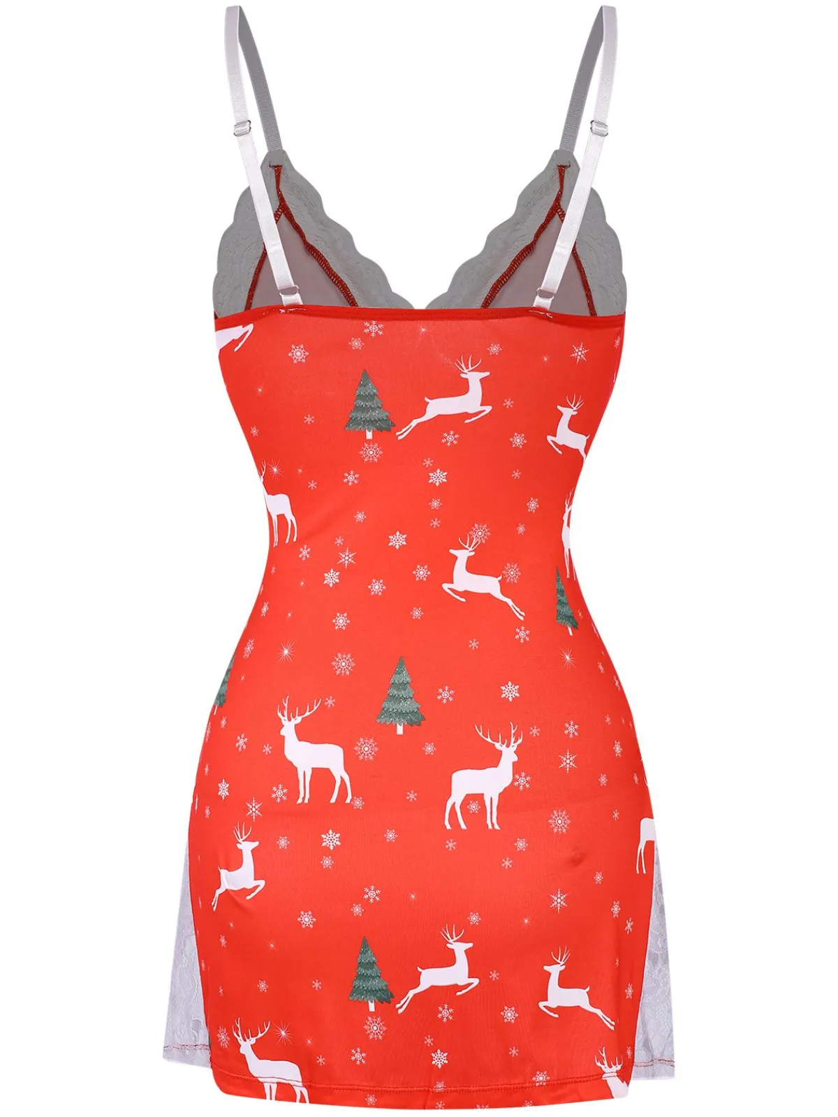 Clearance Retro Stage 1970s Spaghetti Strap Christmas Print Nightgown Red
