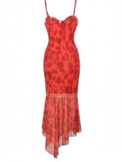 Discount Retro Stage 1930s Spaghetti Strap Floral Dress Red