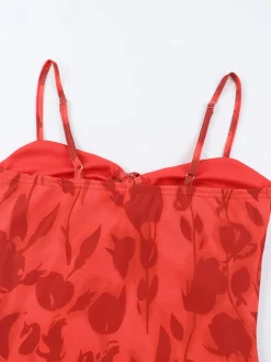 Discount Retro Stage 1930s Spaghetti Strap Floral Dress Red