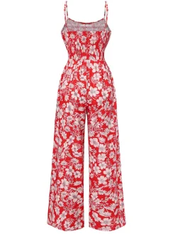Best Retro Stage 1930s Spaghetti Strap Floral Wide-Leg Jumpsuit Red