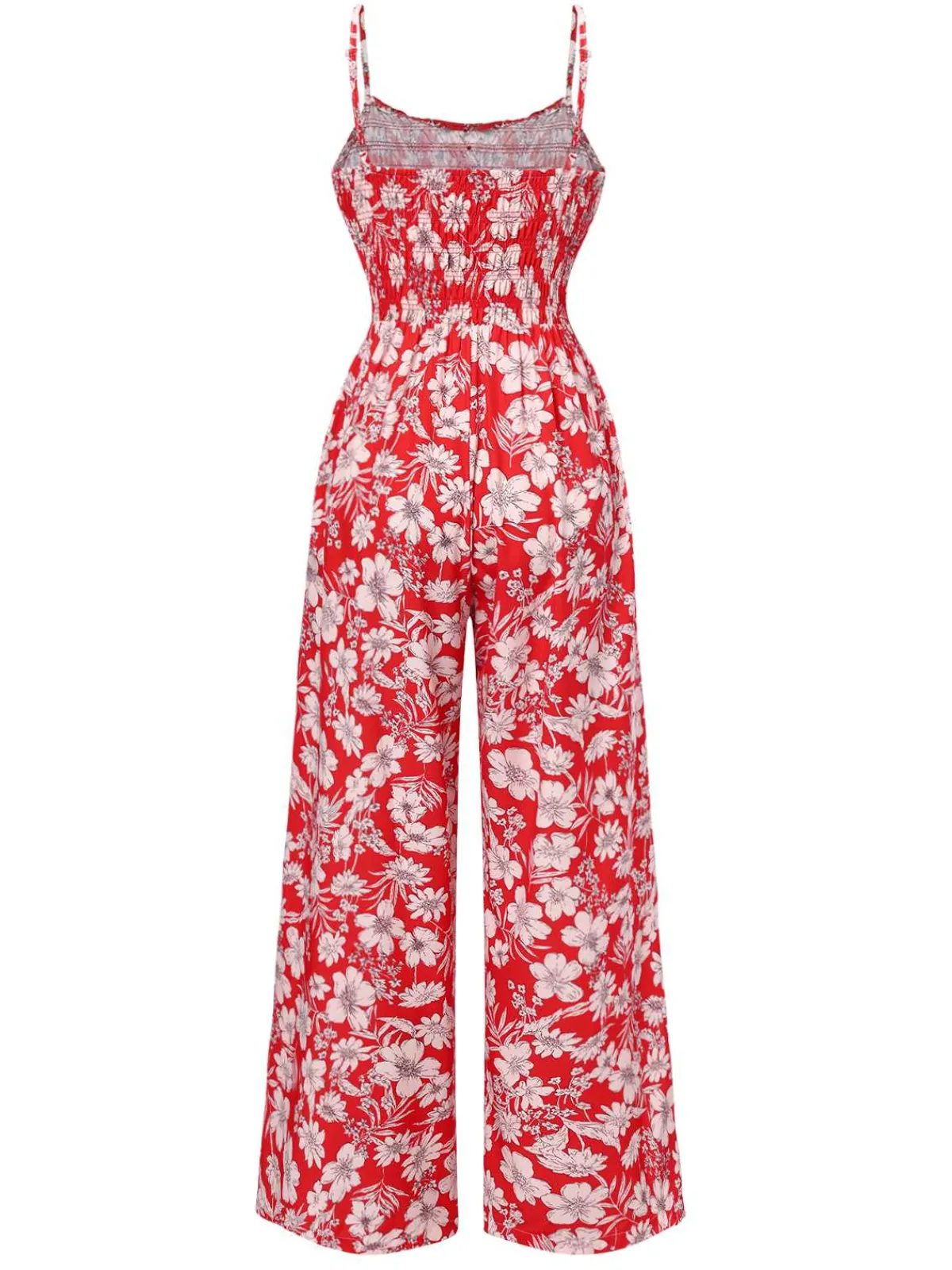 Best Retro Stage 1930s Spaghetti Strap Floral Wide-Leg Jumpsuit Red