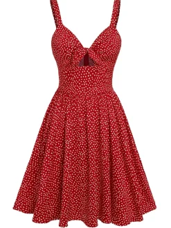 Fashion Retro Stage 1950s Spaghetti Strap Heart Print Dress Red