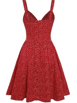 Fashion Retro Stage 1950s Spaghetti Strap Heart Print Dress Red