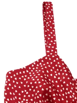 Fashion Retro Stage 1950s Spaghetti Strap Heart Print Dress Red