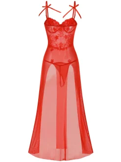 New Retro Stage 1950s Spaghetti Strap Lace 3D Flower Nightgown Red
