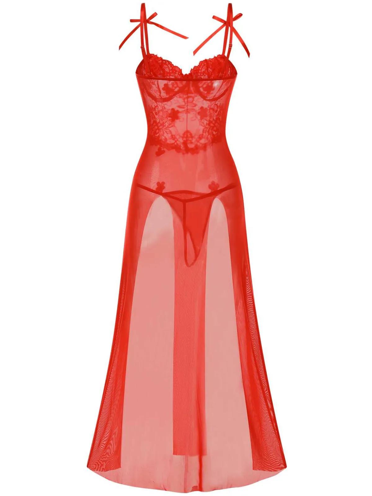 New Retro Stage 1950s Spaghetti Strap Lace 3D Flower Nightgown Red